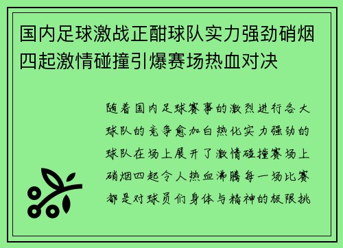 国内足球激战正酣球队实力强劲硝烟四起激情碰撞引爆赛场热血对决